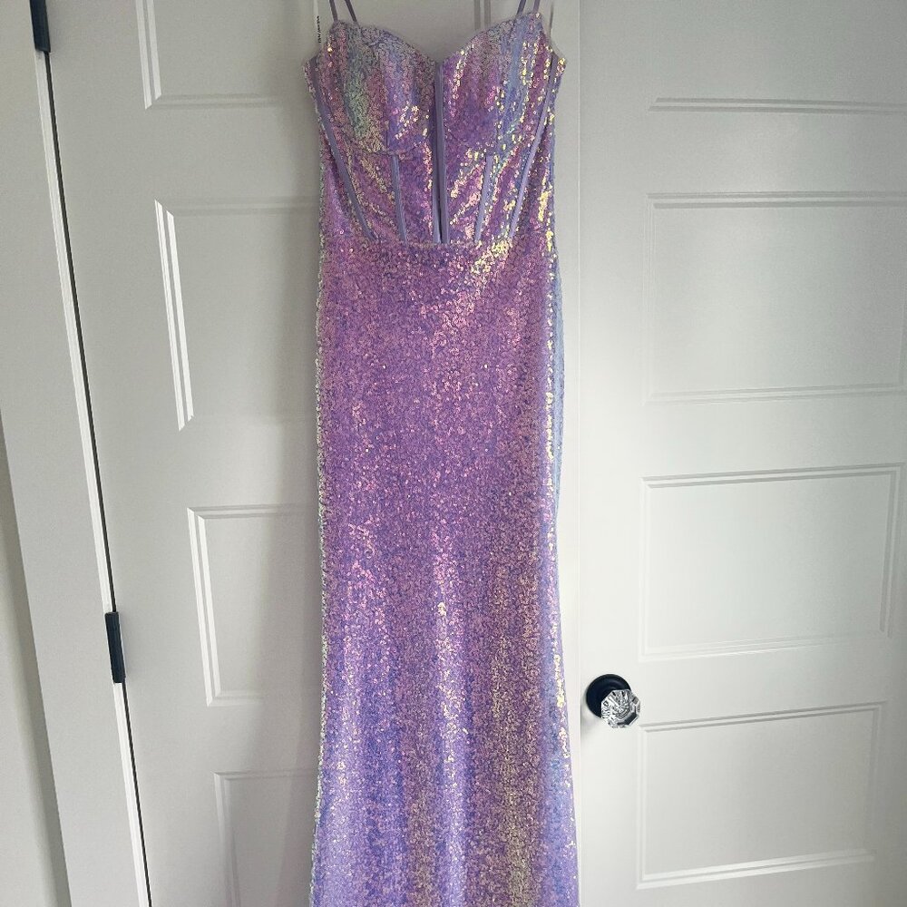 Sherri Hill Sequin Gown with Train & Corset Top